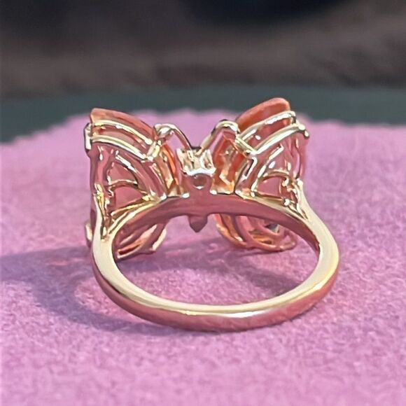 MORGANIQUE QUARTZ, ORISSA GARNET BUTTERFLY RING IN 18K VERMEIL RG/ SILVER 7 - Picture 7 of 17